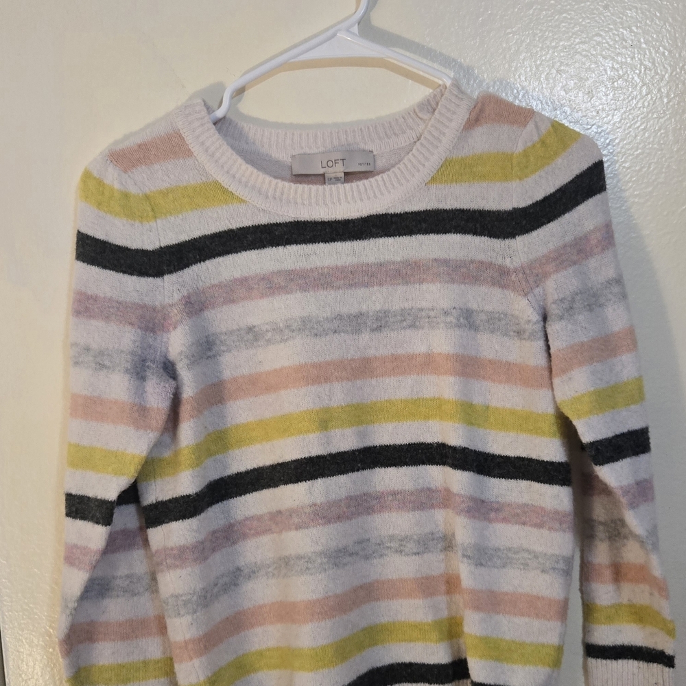 LOFT Women's Pastel Striped Crew Neck Sweater